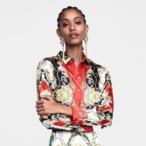 Zara Red Printed Chain Pattern Collared Shirt